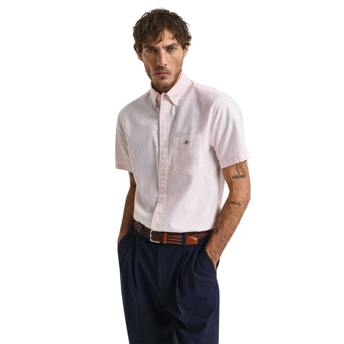 Pink - Front - Gant Mens Classic Oxford Short-Sleeved Shirt