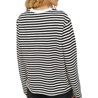 Cream-Black - Back - Brave Soul Womens-Ladies Striped Long-Sleeved Top