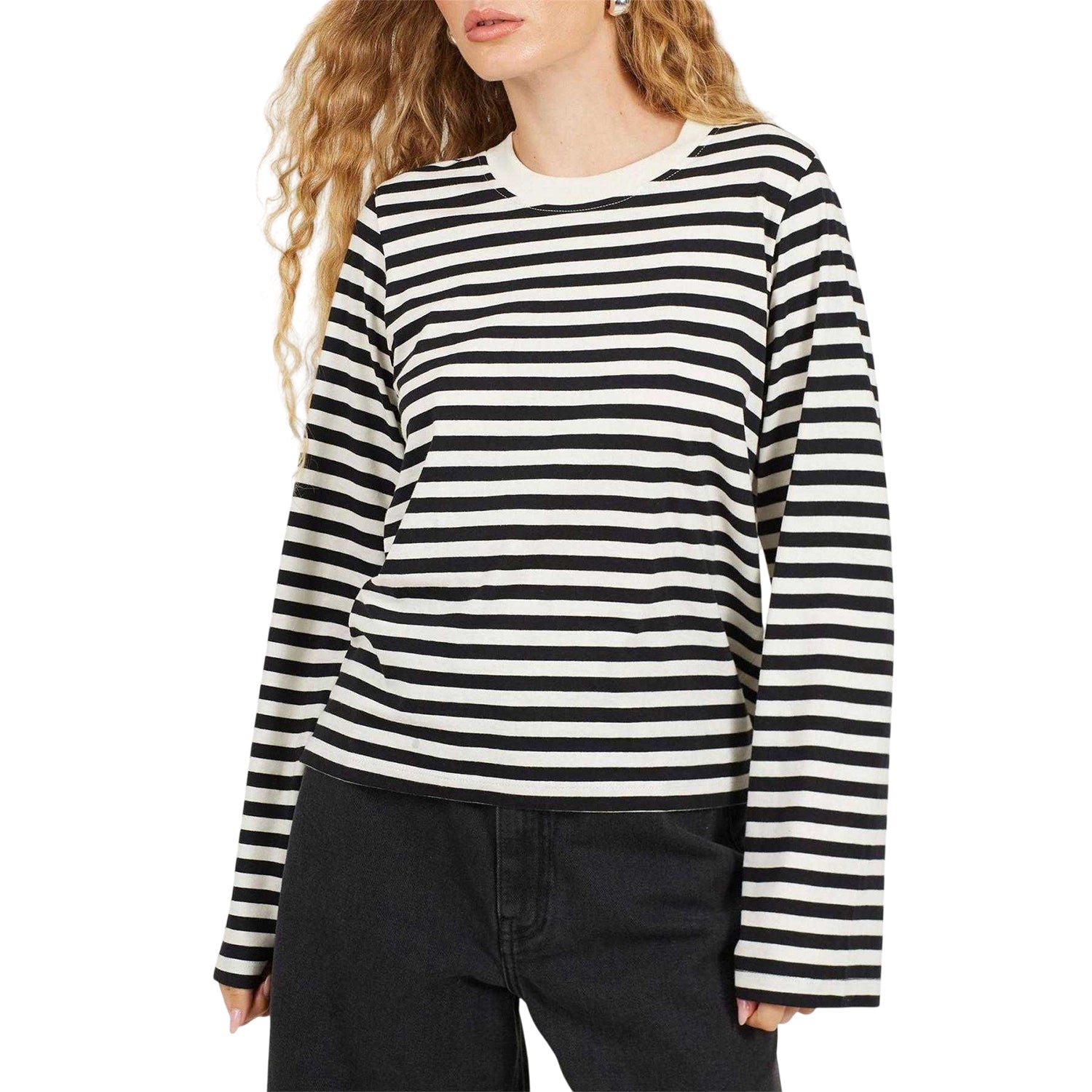 Cream-Black - Front - Brave Soul Womens-Ladies Striped Long-Sleeved Top