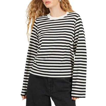 Cream-Black - Front - Brave Soul Womens-Ladies Striped Long-Sleeved Top