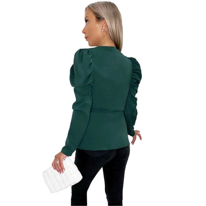 Teal - Back - AX Paris Womens-Ladies Belted Puff Sleeve Wrap Top