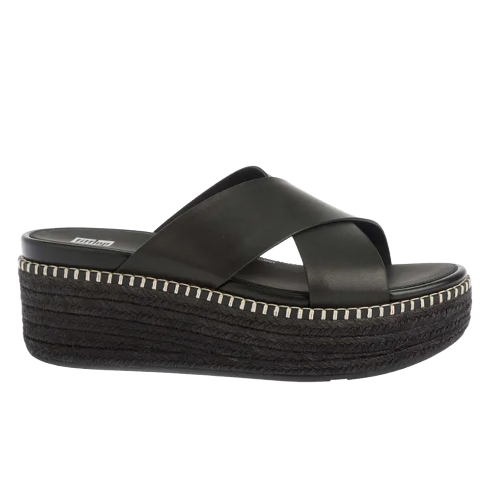 Black - Back - FitFlop Womens-Ladies Eloise Espadrille Cross Leather Wedge Heel Sandals