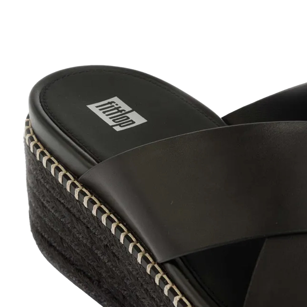 Black - Lifestyle - FitFlop Womens-Ladies Eloise Espadrille Cross Leather Wedge Heel Sandals