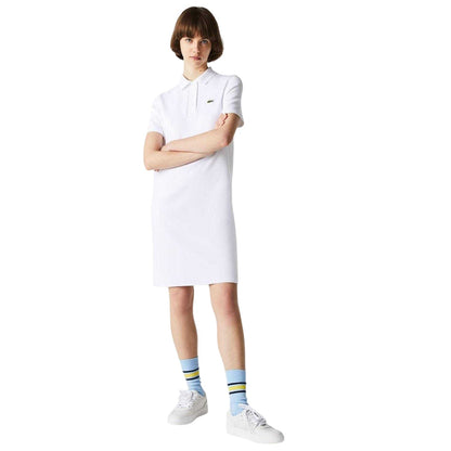White - Back - Lacoste Womens-Ladies Pique Short-Sleeved Polo Shirt Dress
