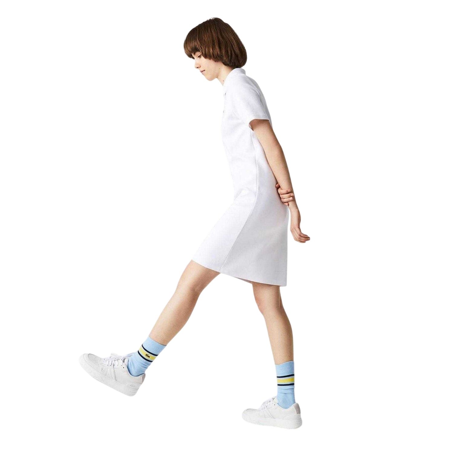 White - Side - Lacoste Womens-Ladies Pique Short-Sleeved Polo Shirt Dress