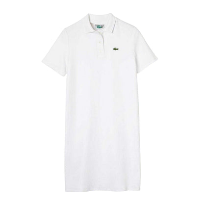 White - Front - Lacoste Womens-Ladies Pique Short-Sleeved Polo Shirt Dress