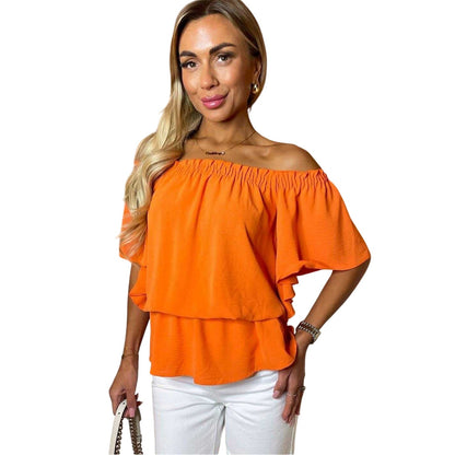 Orange - Side - AX Paris Womens-Ladies Ruffle Hem Bardot Top