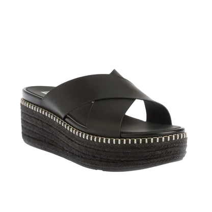 Black - Front - FitFlop Womens-Ladies Eloise Espadrille Cross Leather Wedge Heel Sandals
