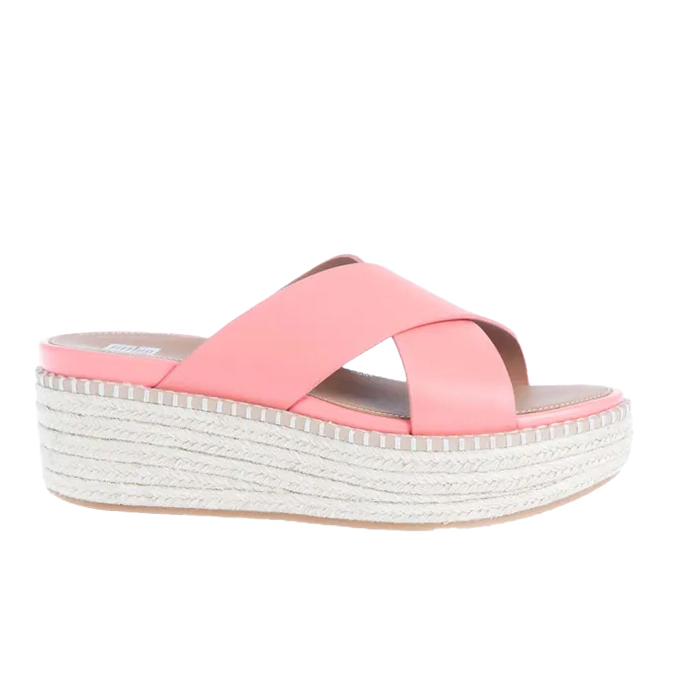 Coral - Back - FitFlop Womens-Ladies Eloise Espadrille Cross Leather Wedge Heel Sandals