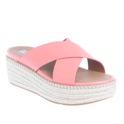 Coral - Front - FitFlop Womens-Ladies Eloise Espadrille Cross Leather Wedge Heel Sandals