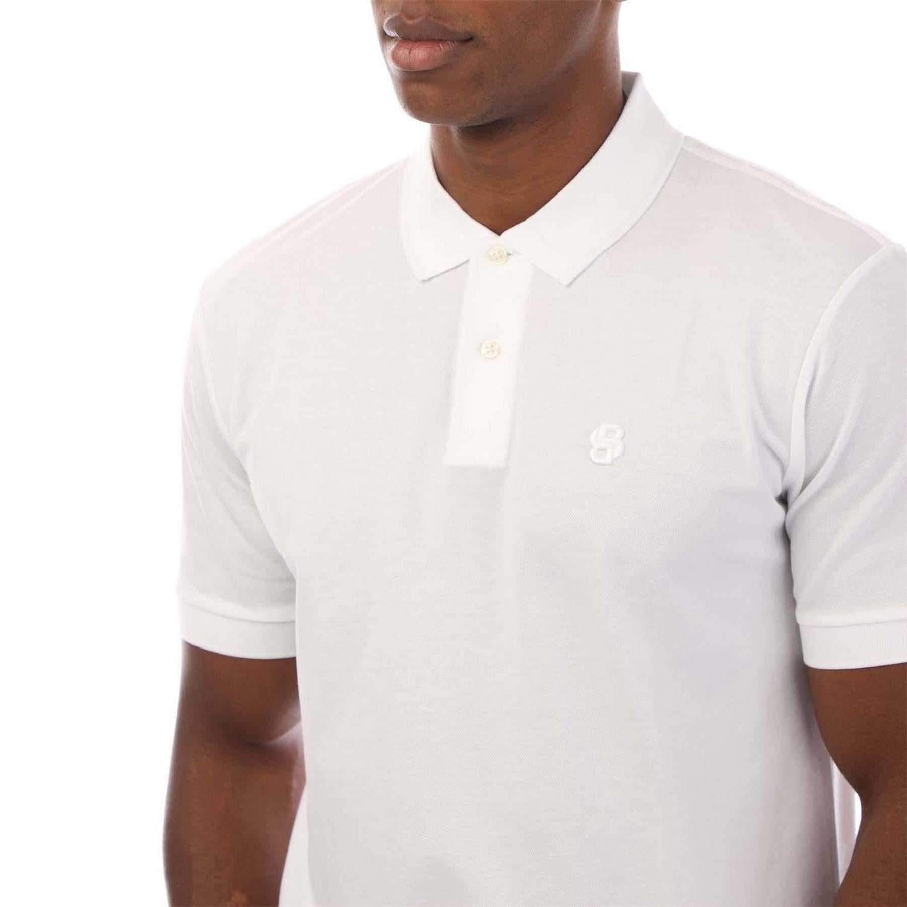 White - Side - Boss Mens Embroidered Logo Cotton Polo Shirt