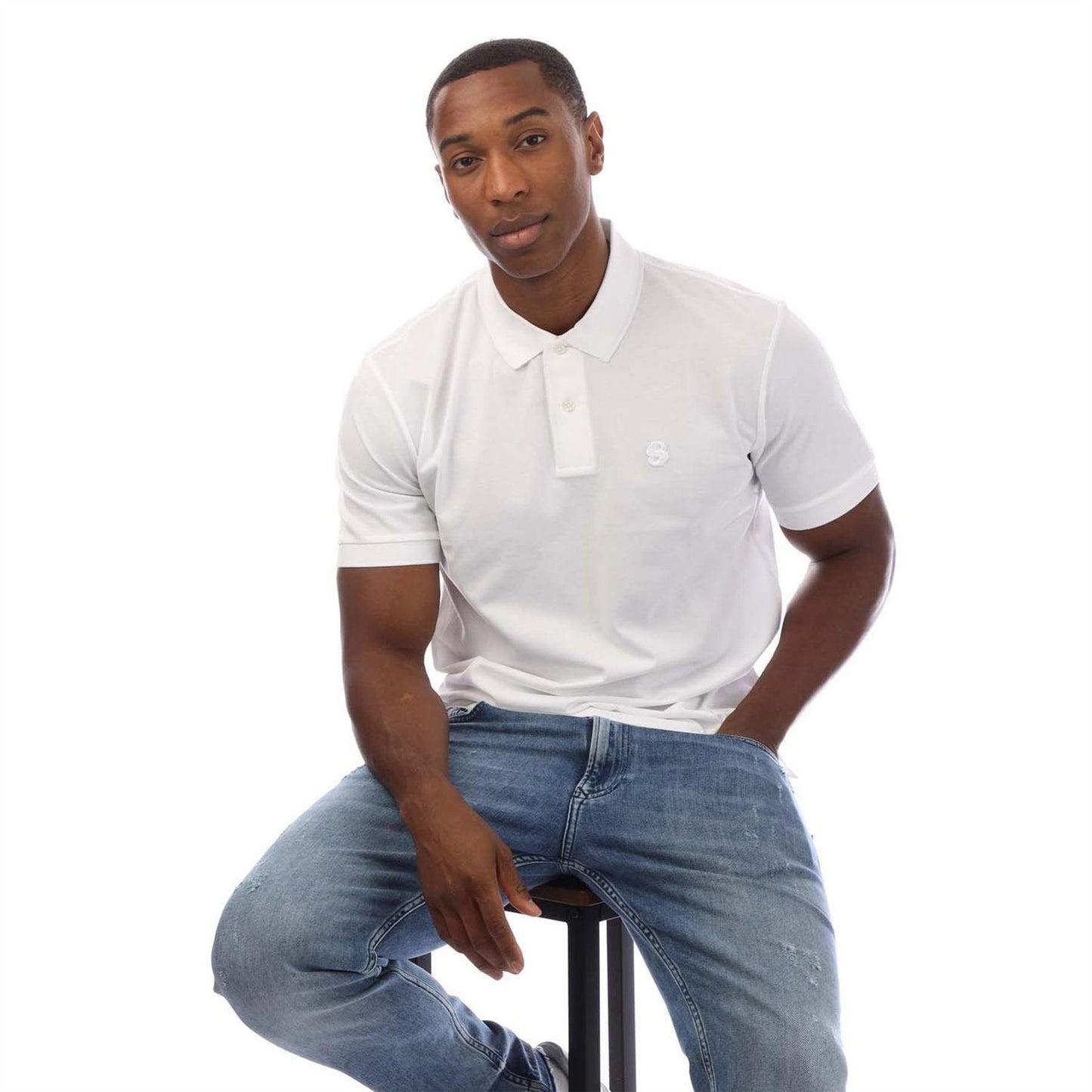 White - Lifestyle - Boss Mens Embroidered Logo Cotton Polo Shirt