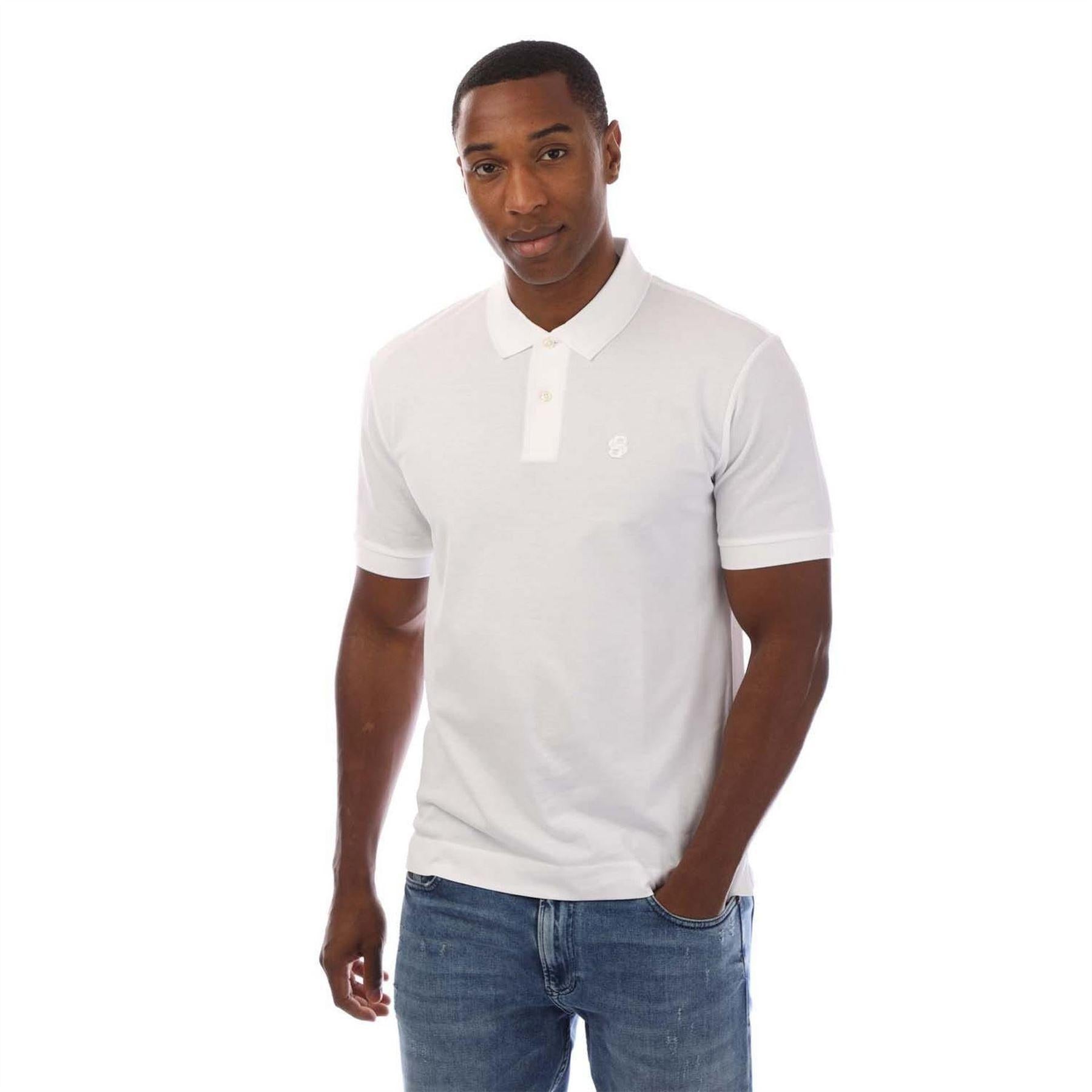 White - Front - Boss Mens Embroidered Logo Cotton Polo Shirt