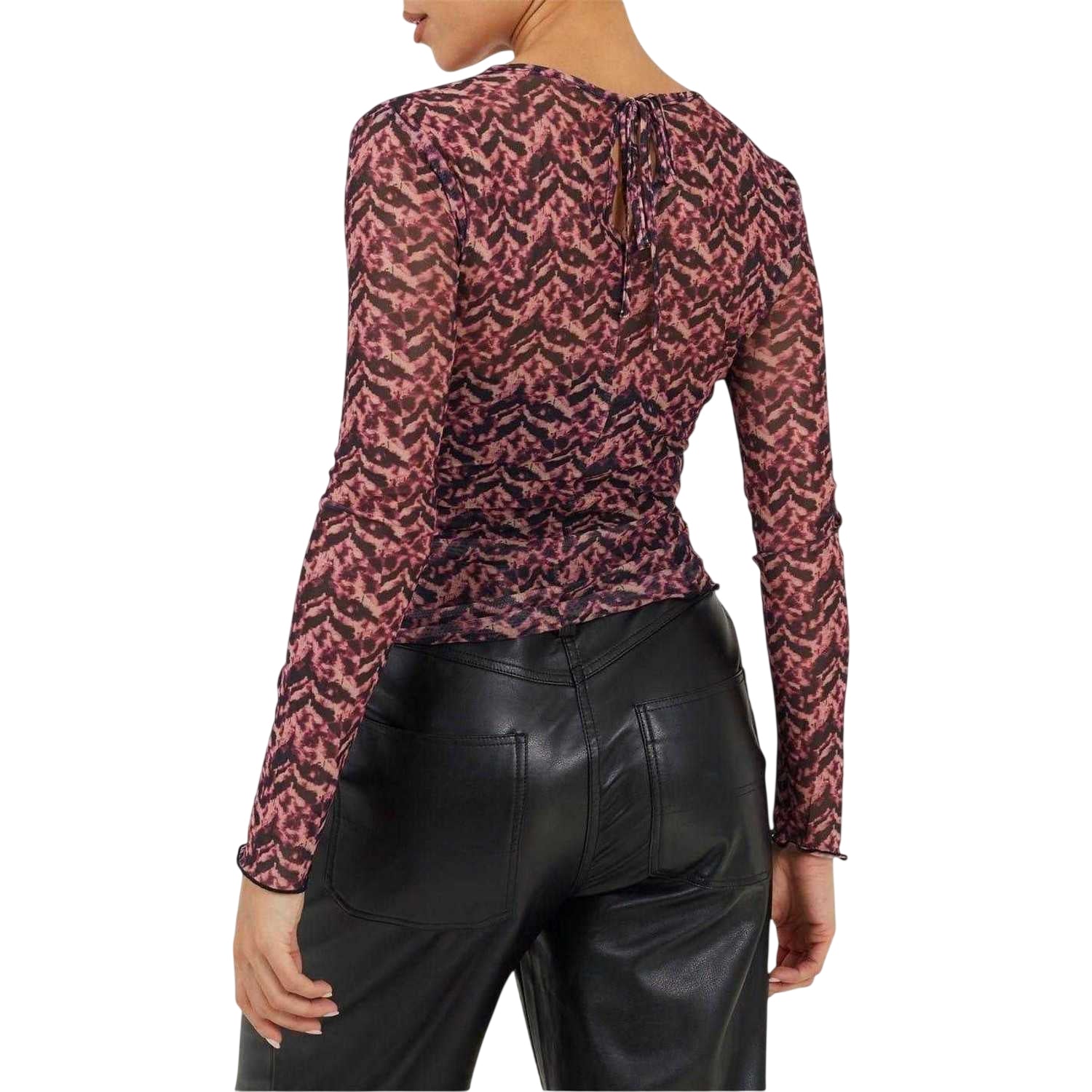 Pink-Navy - Back - Brave Soul Womens-Ladies Abstract Mesh Slim Top