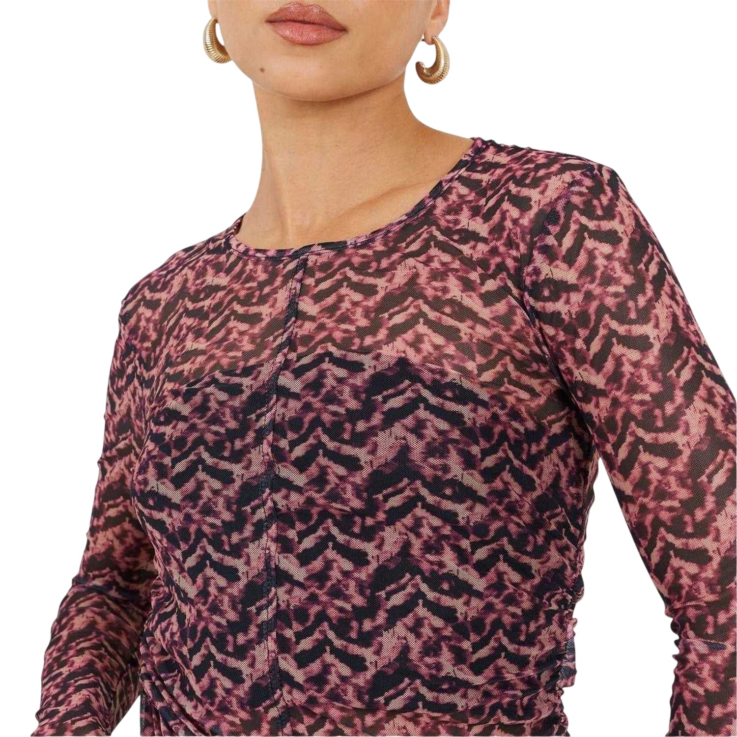 Pink-Navy - Side - Brave Soul Womens-Ladies Abstract Mesh Slim Top