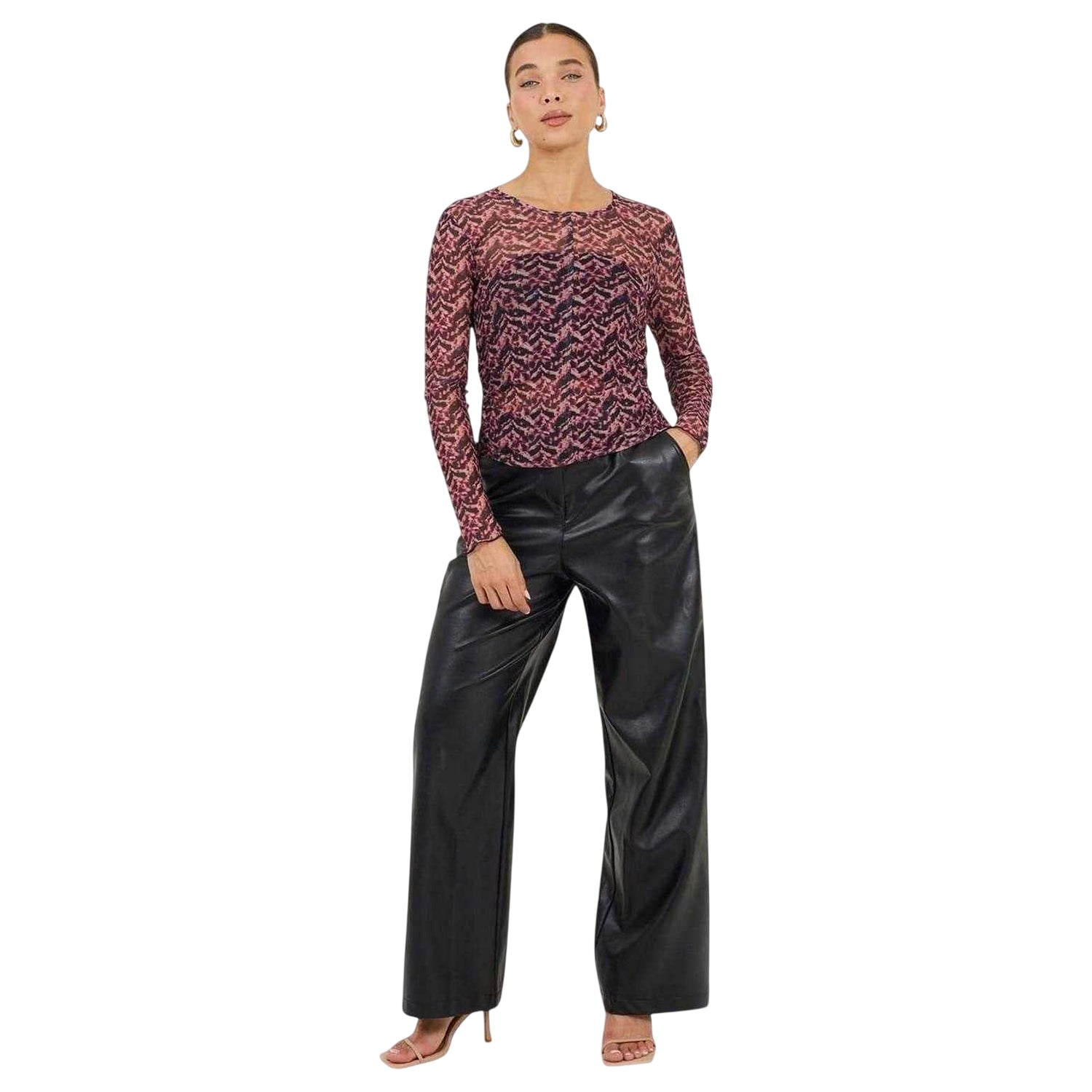 Pink-Navy - Lifestyle - Brave Soul Womens-Ladies Abstract Mesh Slim Top