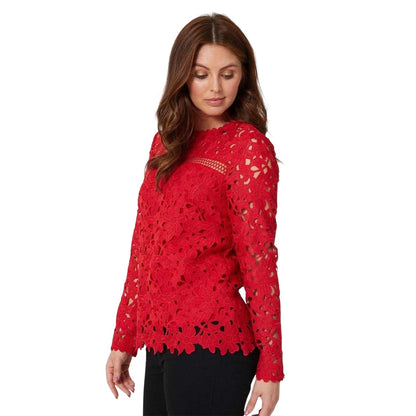 Burgundy - Side - Be You Womens-Ladies Lace Top