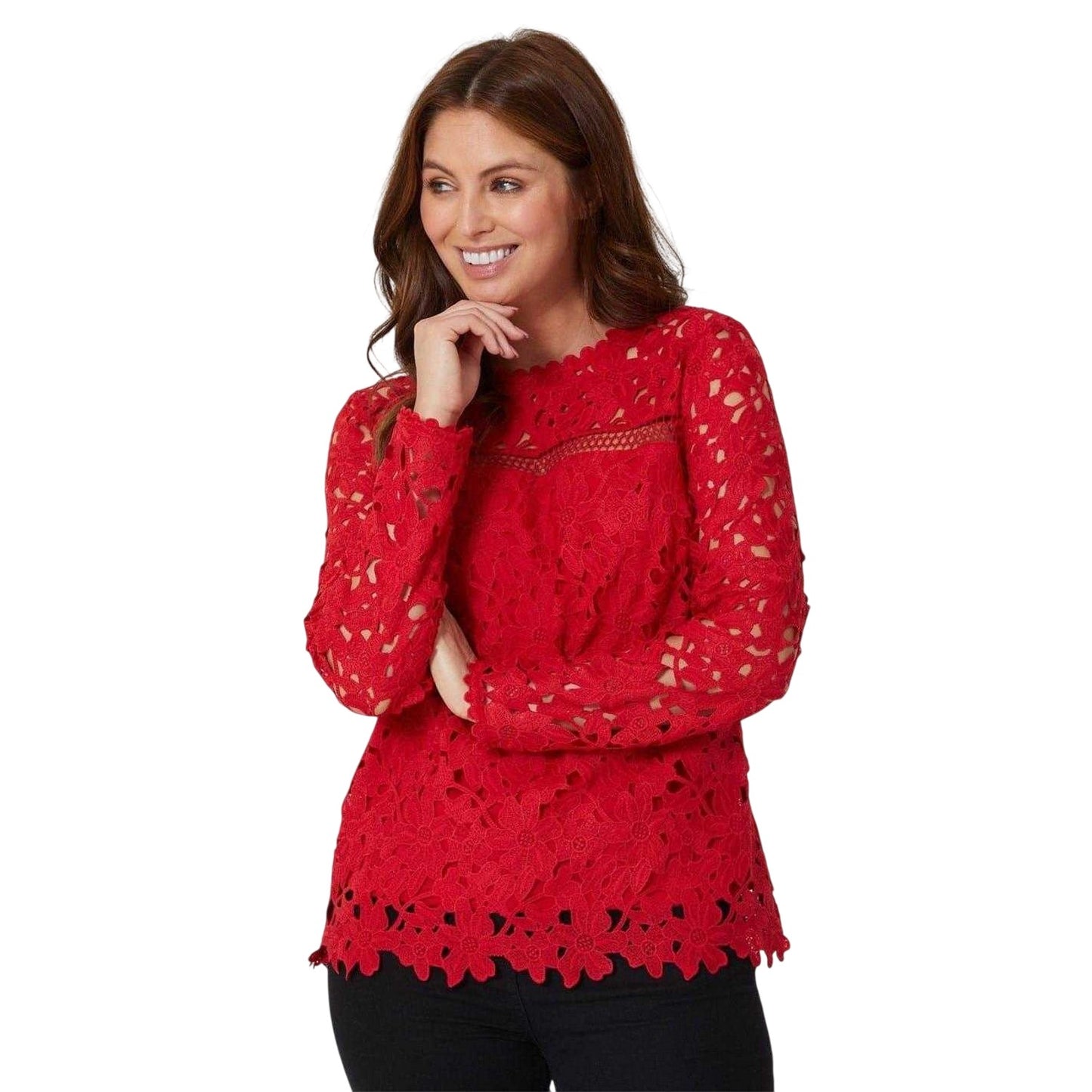 Burgundy - Front - Be You Womens-Ladies Lace Top