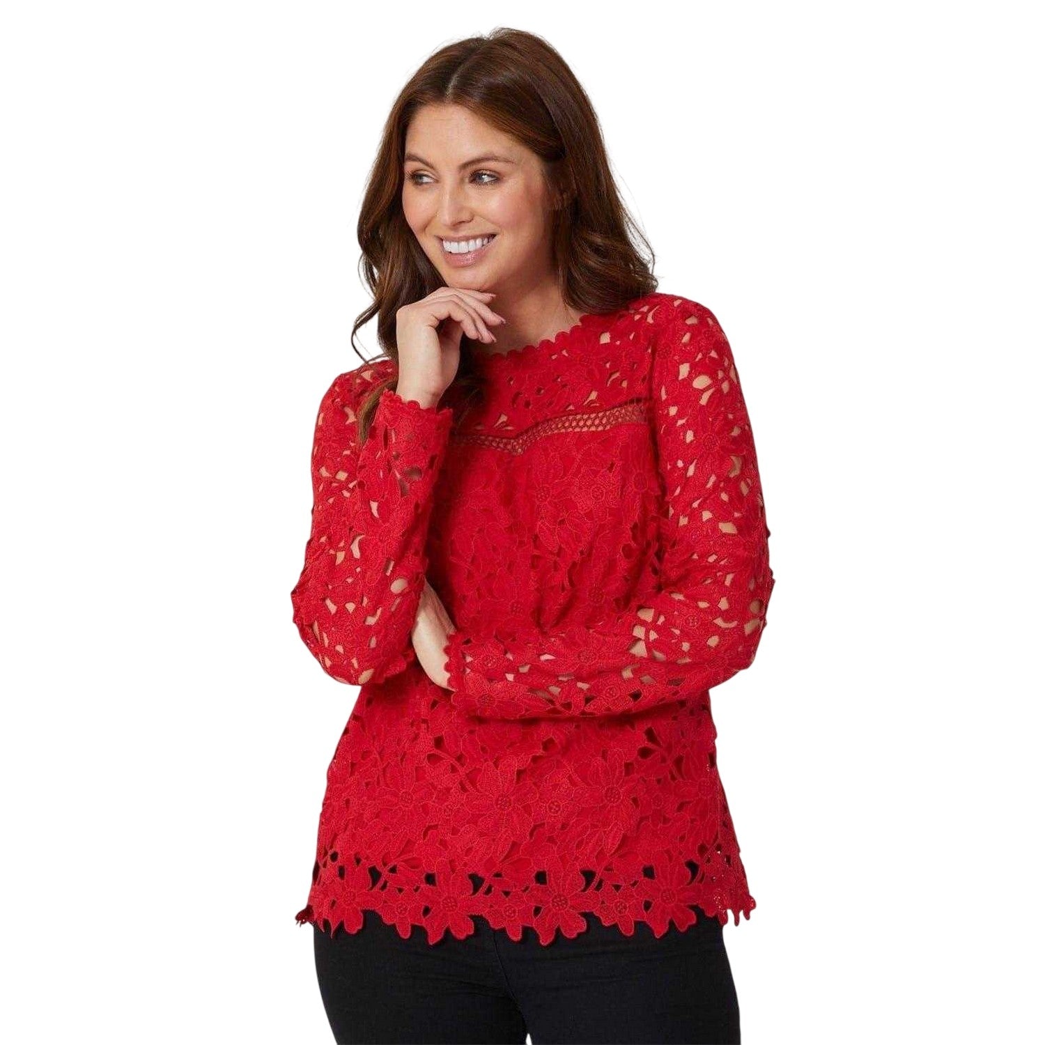 Burgundy - Front - Be You Womens-Ladies Lace Top
