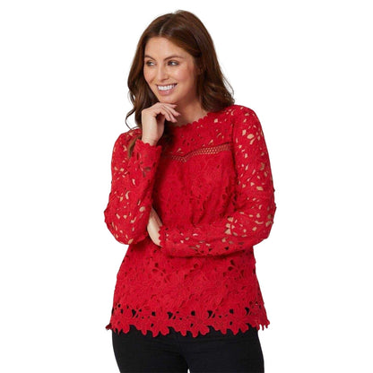 Burgundy - Front - Be You Womens-Ladies Lace Top