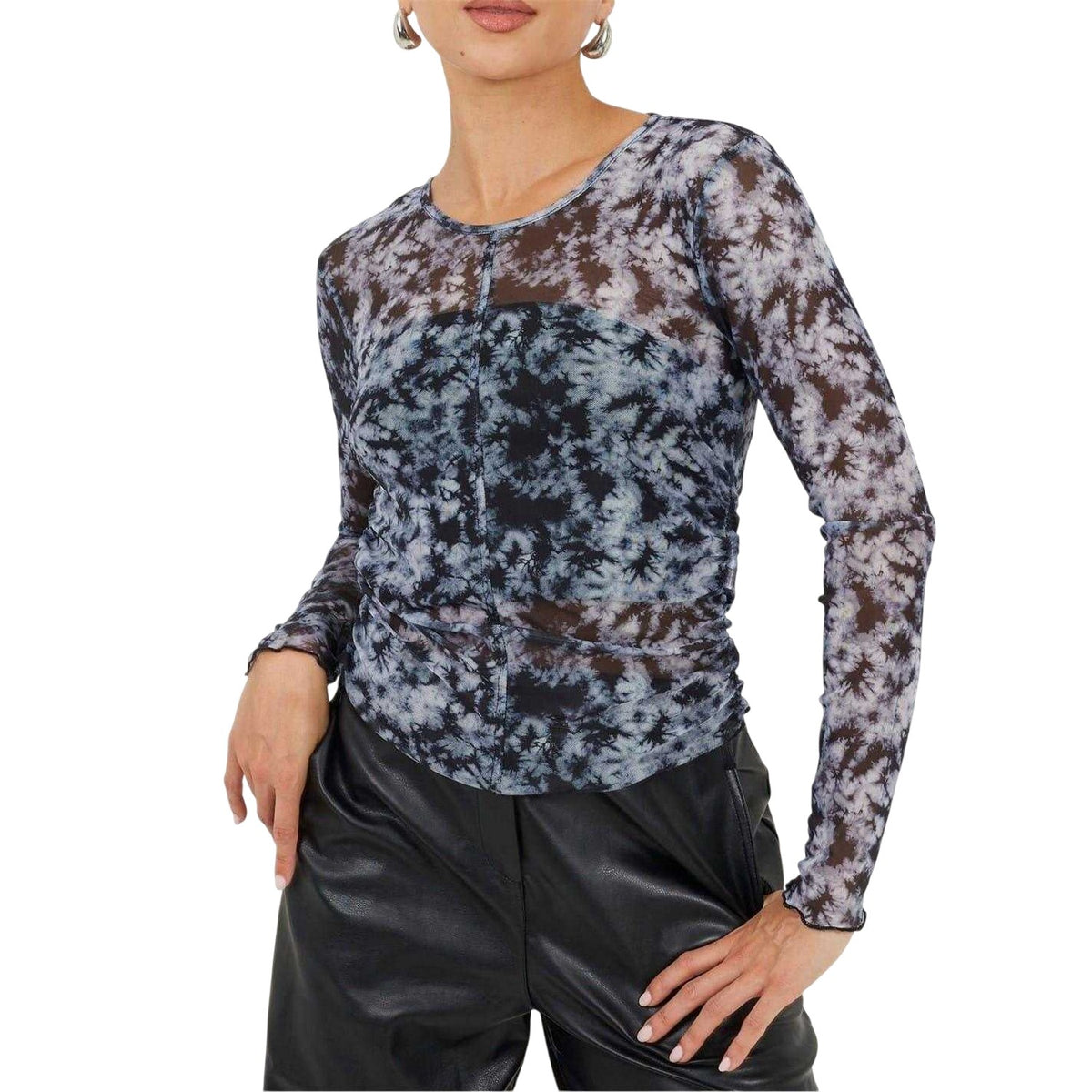Black-White - Front - Brave Soul Womens-Ladies Tie Dye Mesh Top