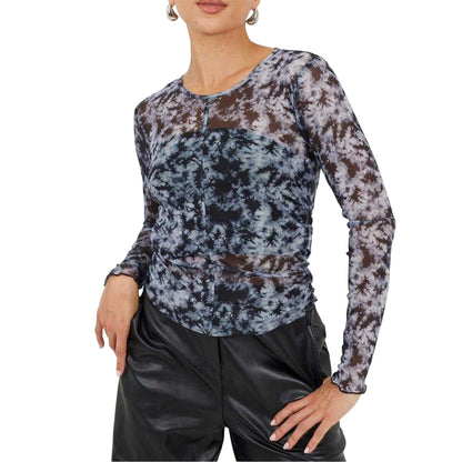 Black-White - Front - Brave Soul Womens-Ladies Tie Dye Mesh Top