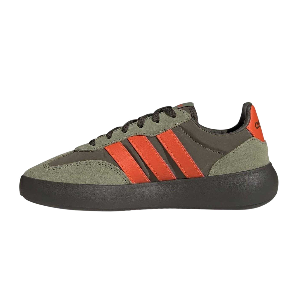 Olive-Orange - Side - Adidas Childrens-Kids Barreda Leather Platform Trainers