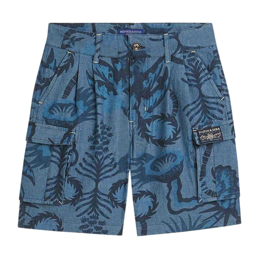 Indigo Blue - Front - Scotch And Soda Boys Patterned Cargo Shorts