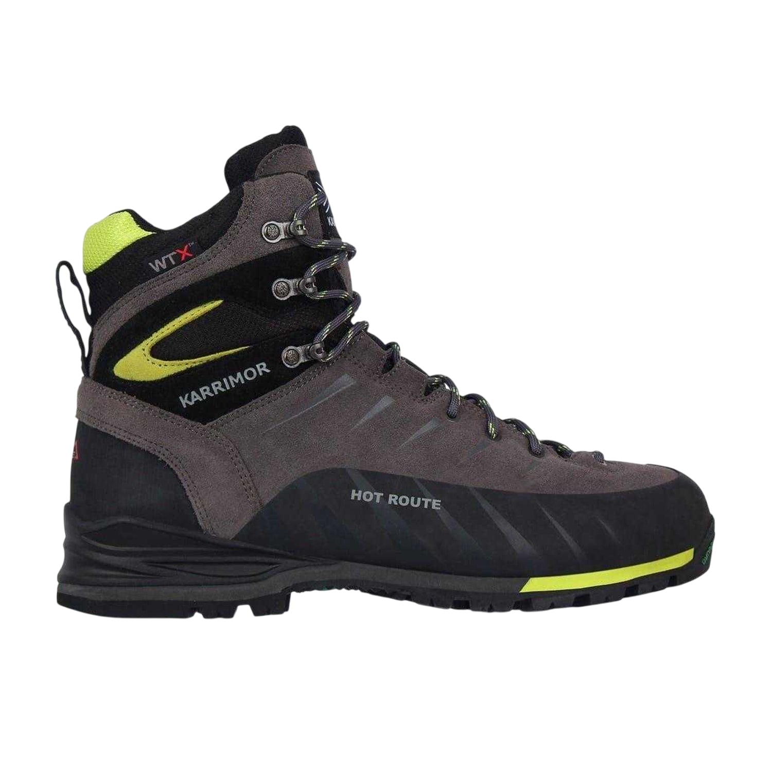 Charcoal-Lime - Front - Karrimor Mens Hot Route Leather Waterproof Walking Boots