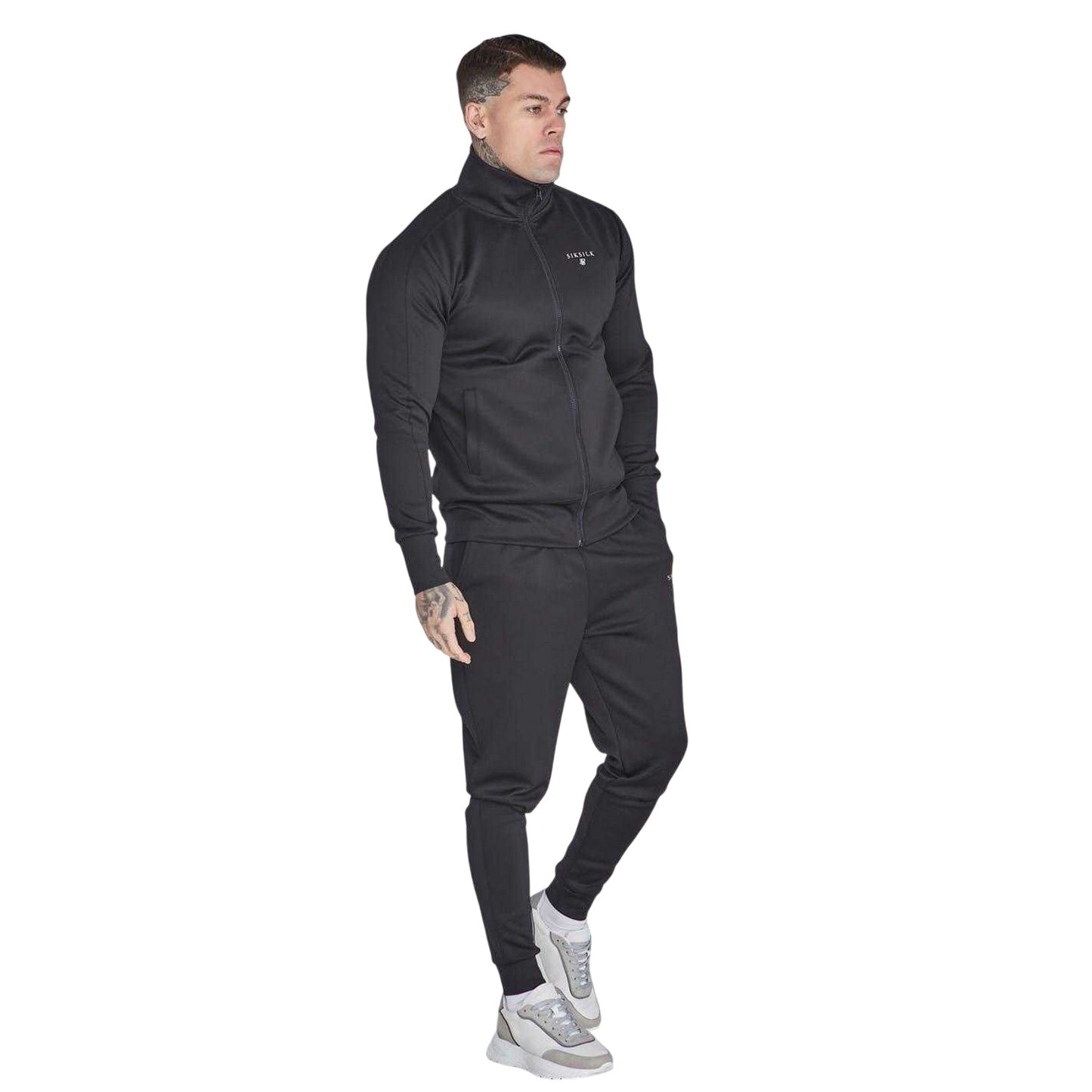Black - Side - SikSilk Mens Essential Athletic Jacket