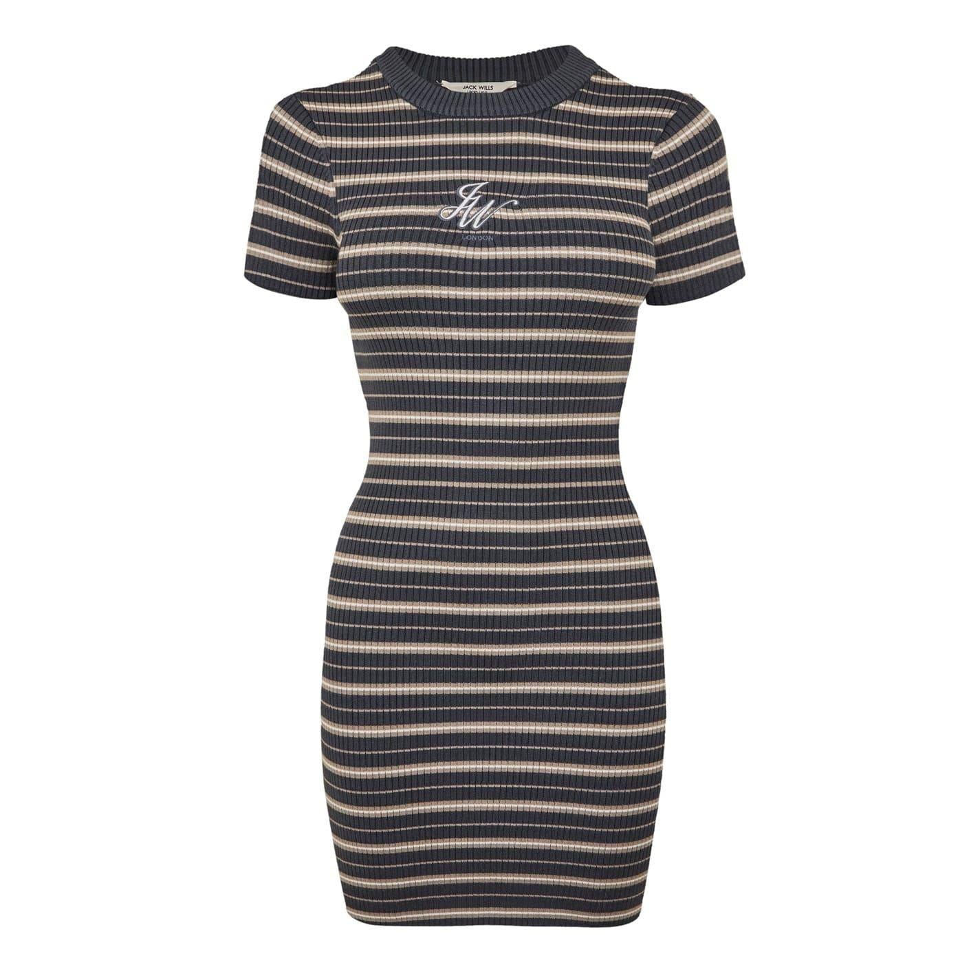 Carbon - Front - Jack Wills Womens-Ladies Striped Ribbed Bodycon Dress