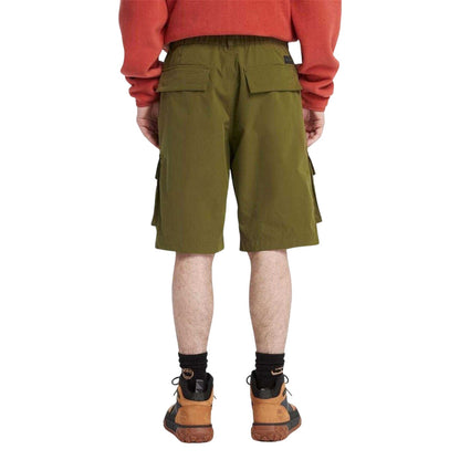 Olive - Back - Timberland Mens Water Repellent Leather Badge Relaxed Fit Cargo Shorts