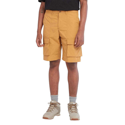 Wheat - Side - Timberland Mens Water Repellent Leather Badge Relaxed Fit Cargo Shorts