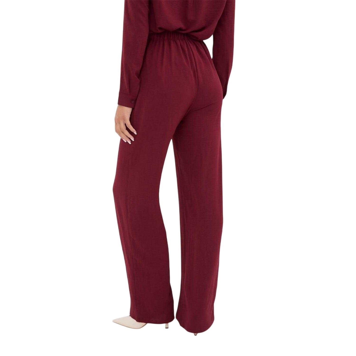 Burgundy - Back - I Saw It First Womens-Ladies Wide Leg Trousers