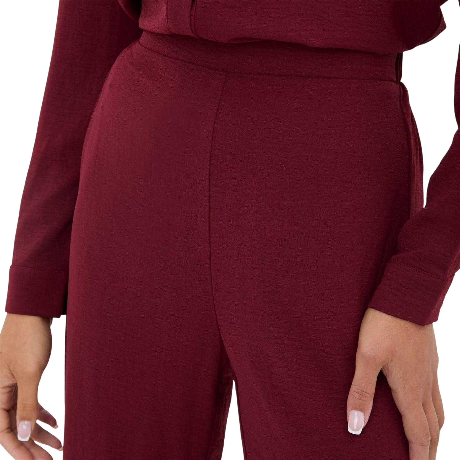 Burgundy - Side - I Saw It First Womens-Ladies Wide Leg Trousers