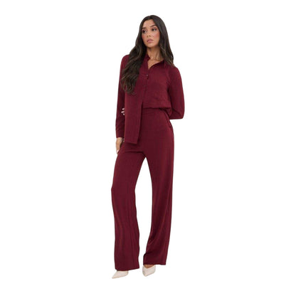 Burgundy - Lifestyle - I Saw It First Womens-Ladies Wide Leg Trousers