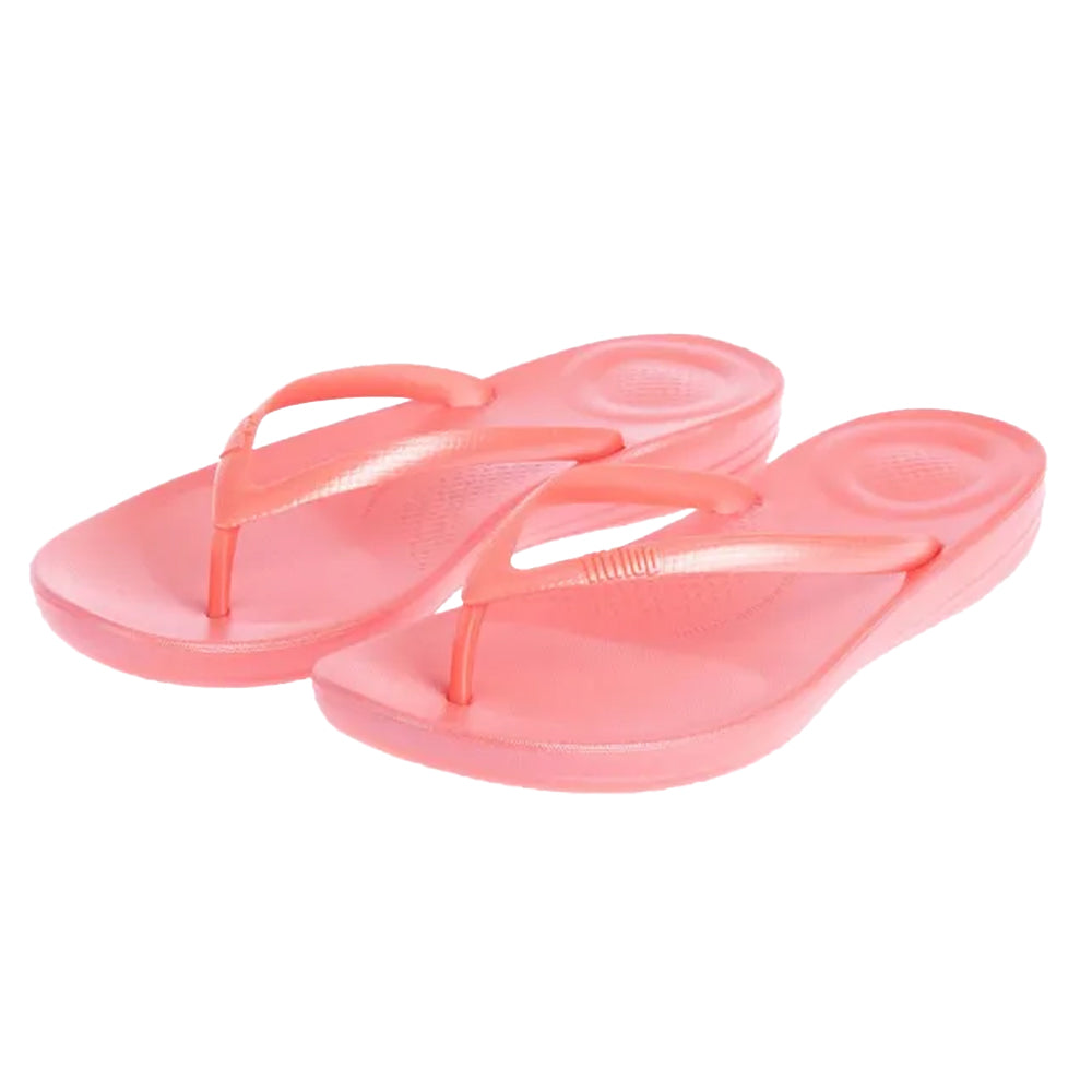 Coral - Front - FitFlop Womens-Ladies Pearlised iQushion Ergonomic Flip Flops