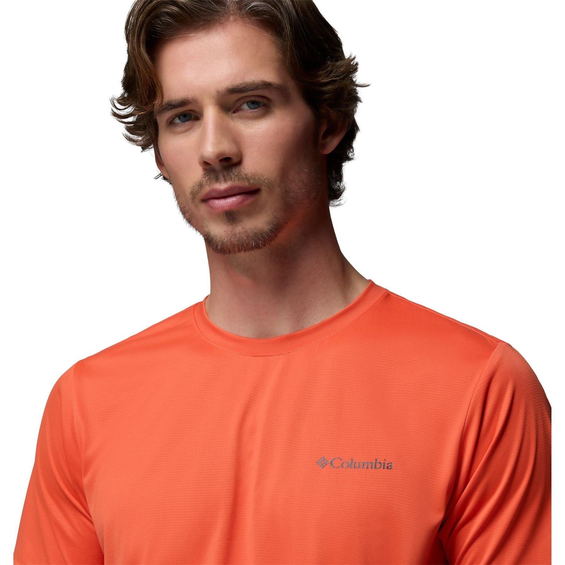 Orange - Lifestyle - Columbia Mens Hike Tech Trail Performance T-Shirt