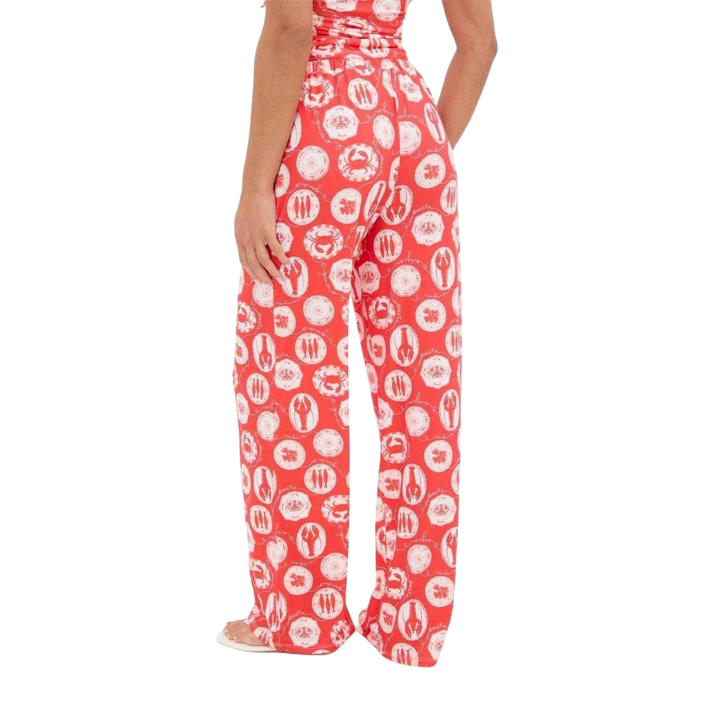 Red - Back - I Saw It First Womens-Ladies All-Over Print Wide Leg Trousers