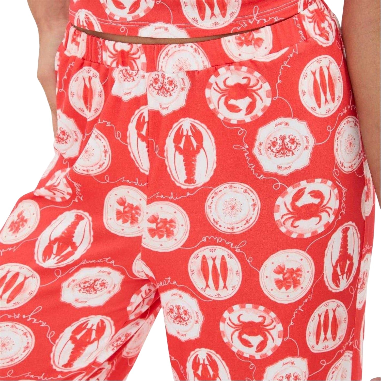 Red - Side - I Saw It First Womens-Ladies All-Over Print Wide Leg Trousers