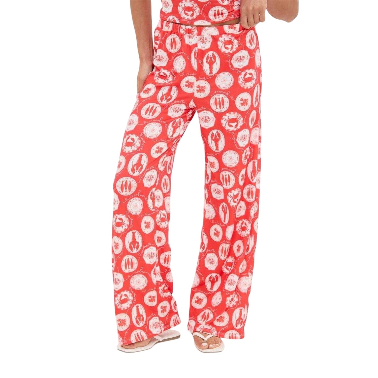 Red - Front - I Saw It First Womens-Ladies All-Over Print Wide Leg Trousers