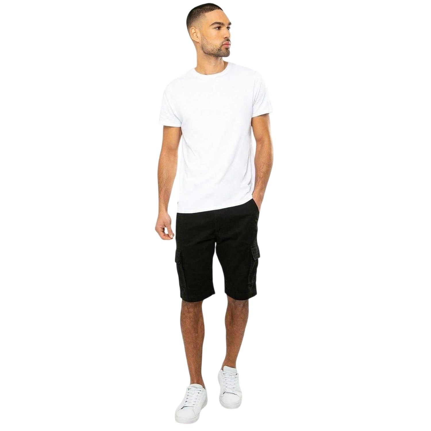Black - Side - Threadbare Mens Bute Regular Cargo Shorts