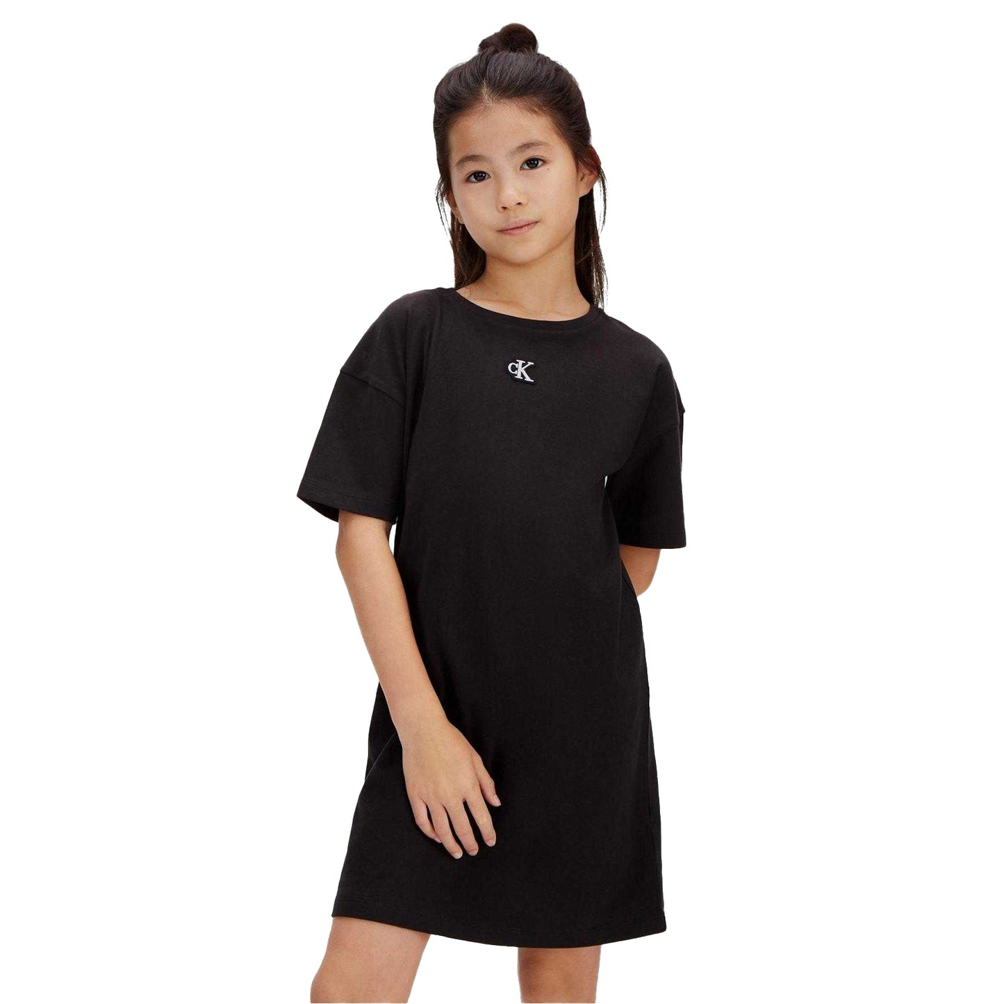 Black - Side - Calvin Klein Girls Logo T-Shirt Dress