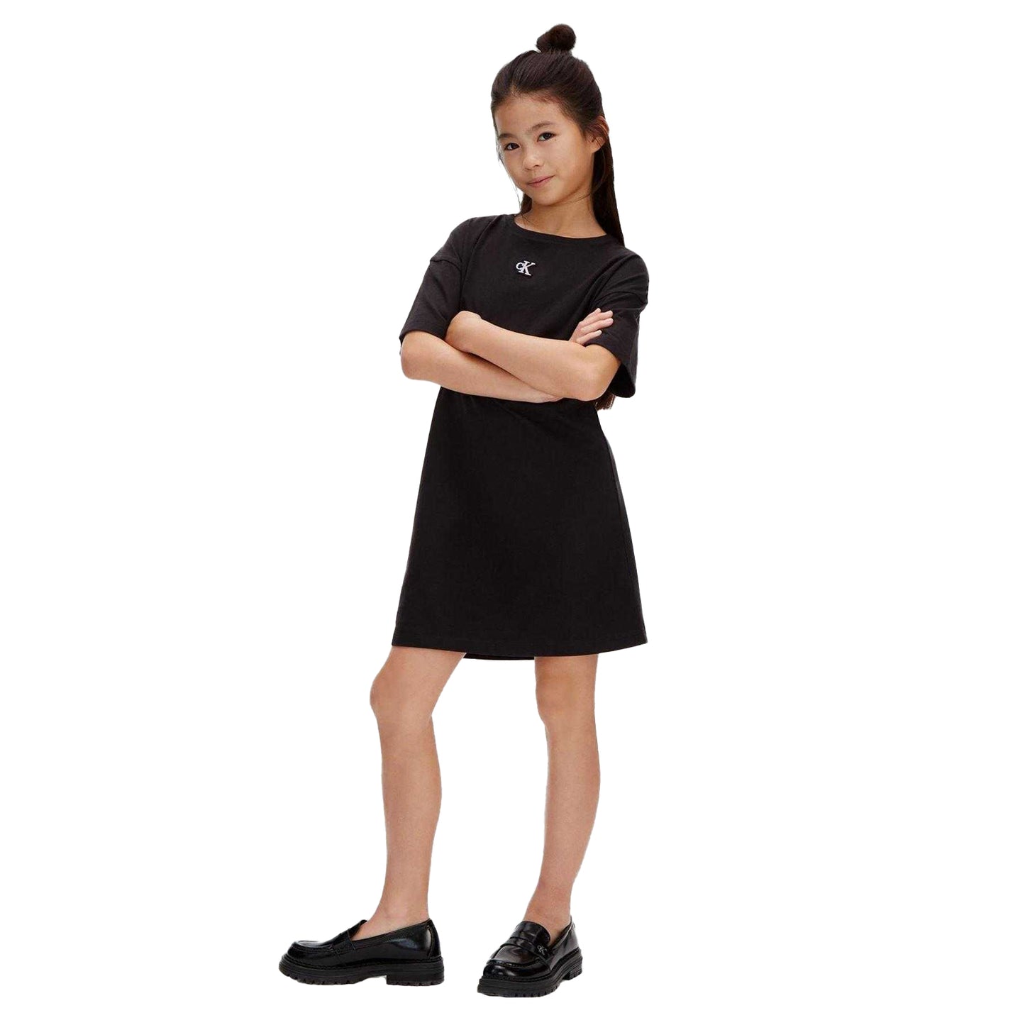 Black - Pack Shot - Calvin Klein Girls Logo T-Shirt Dress