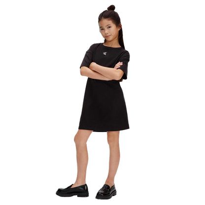 Black - Pack Shot - Calvin Klein Girls Logo T-Shirt Dress
