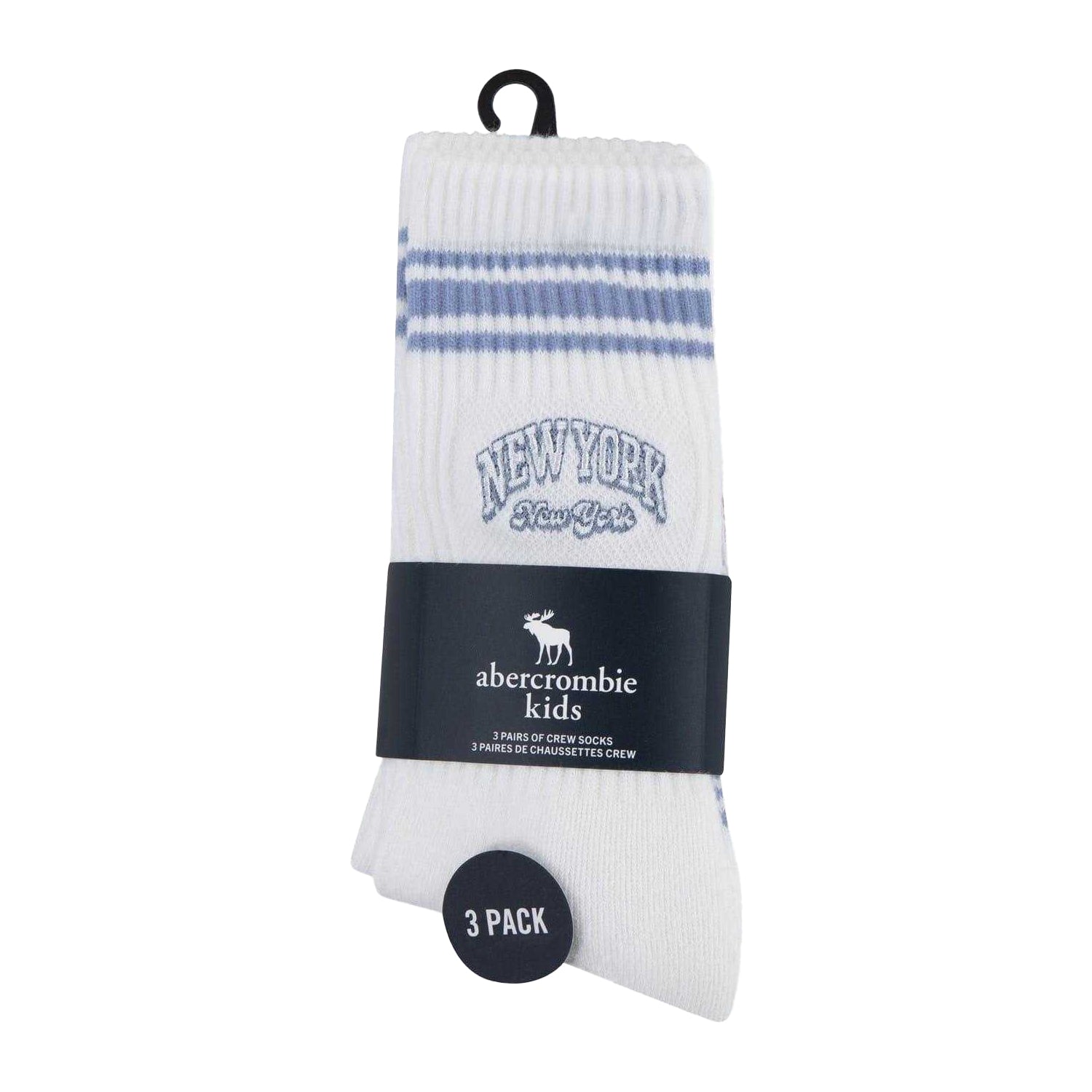 Blue - Back - Abercrombie & Fitch Childrens-Kids Crew Socks (Pack of 3)