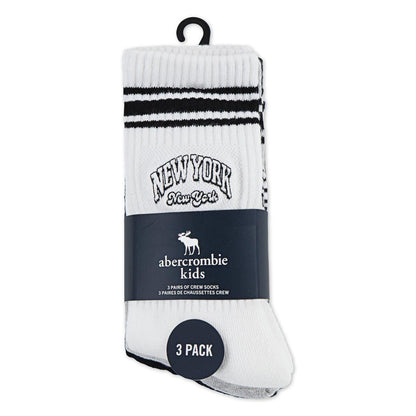 White - Side - Abercrombie & Fitch Childrens-Kids Crew Socks (Pack of 3)