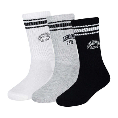 White - Back - Abercrombie & Fitch Childrens-Kids Crew Socks (Pack of 3)