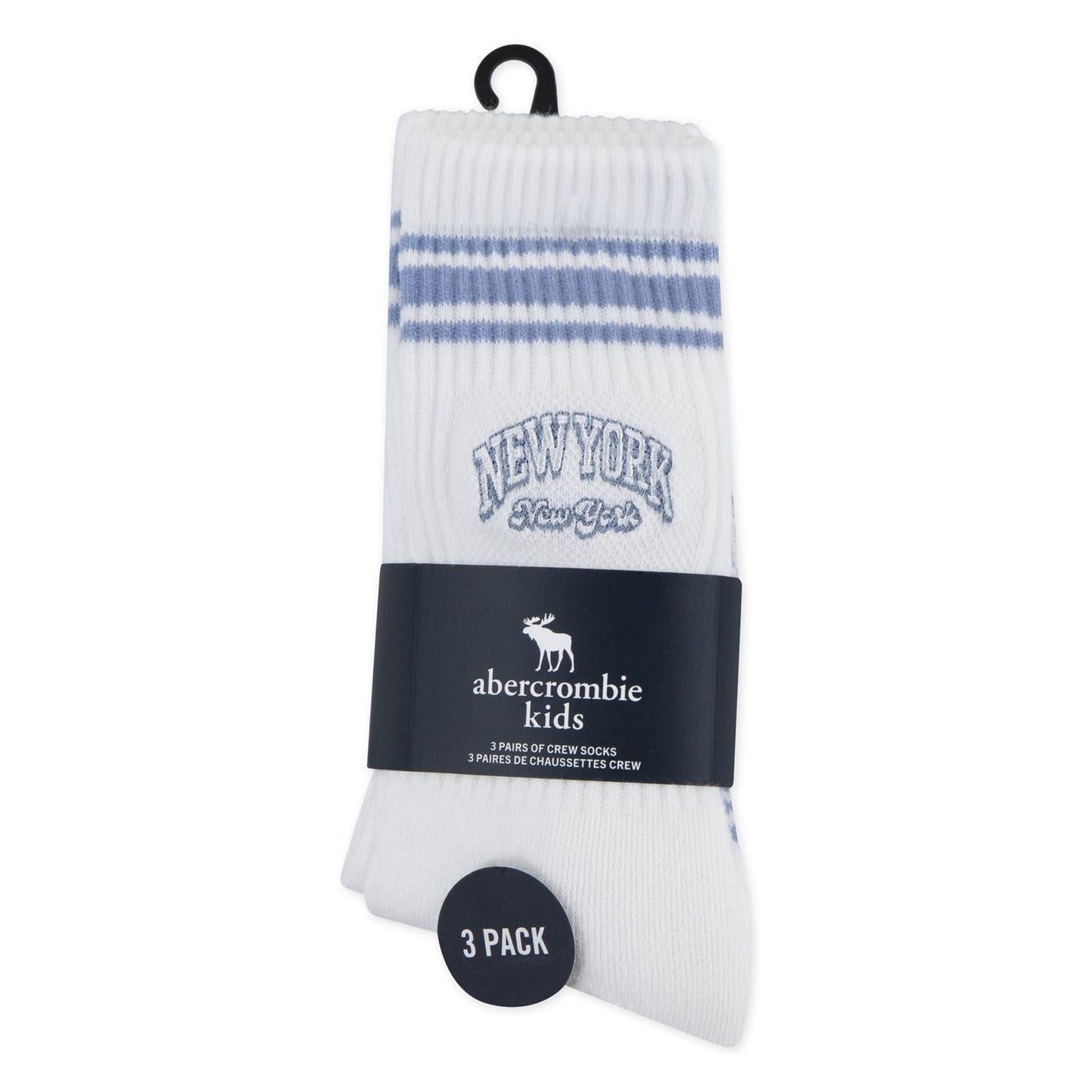 Blue - Side - Abercrombie & Fitch Childrens-Kids Crew Socks (Pack of 3)