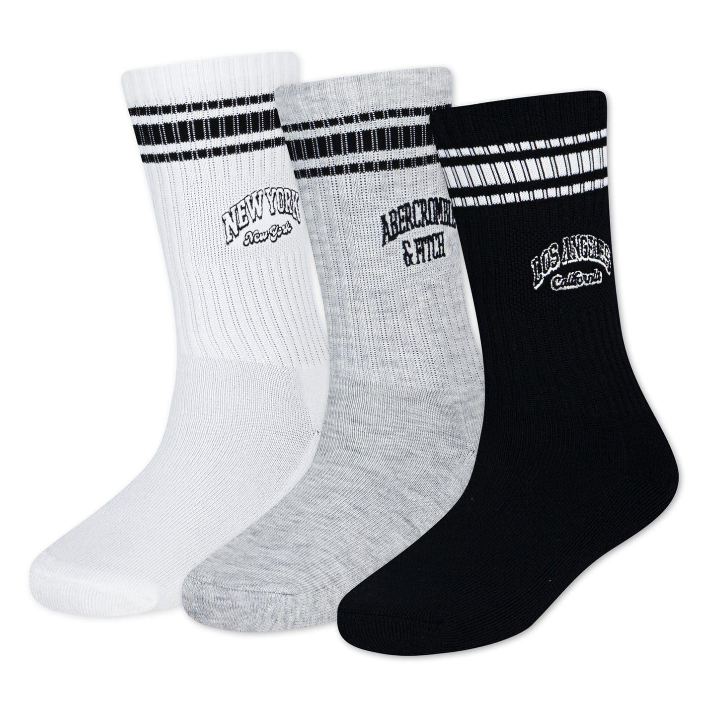 White - Front - Abercrombie & Fitch Childrens-Kids Crew Socks (Pack of 3)